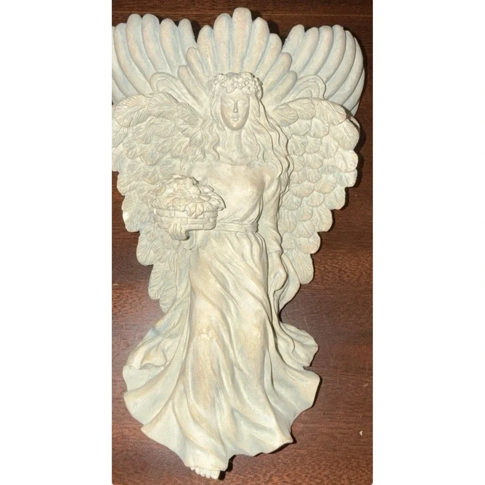 Archangel Wall Sculpture Shelf Sconce Beige Resin Angel Decor Small Wall